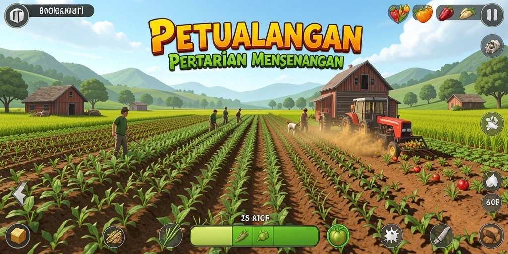 Tangkapan layar menunjukkan gameplay menarik 6CF dengan ladang subur.