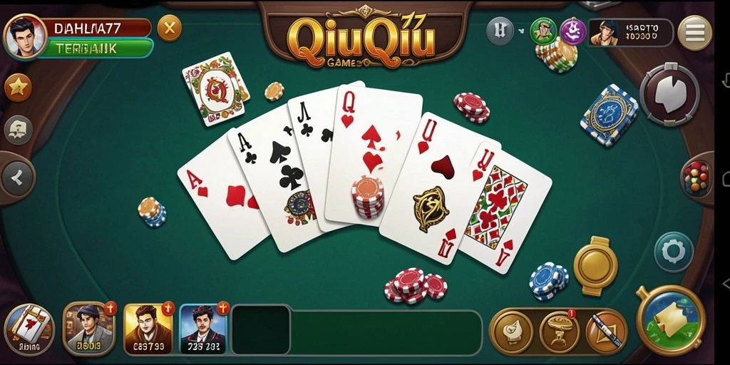 Screenshot permainan DAHLIA77 menampilkan aksi QiuQiu yang mendebarkan.