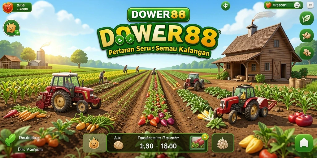 Tampilan gameplay seru dari DOWER88 dengan pertanian yang indah.