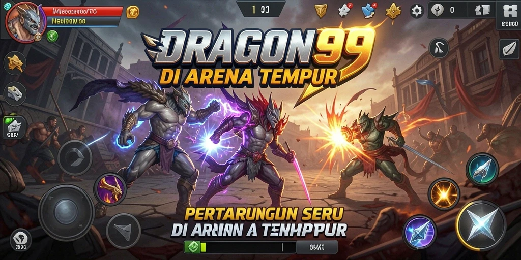 Tangkapan layar utama gameplay DRAGON99 yang penuh aksi dan pertarungan seru.