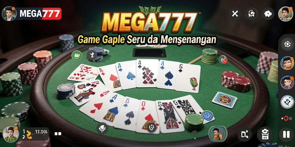 Tampilan utama MEGA777 dengan gameplay Gaple yang seru.