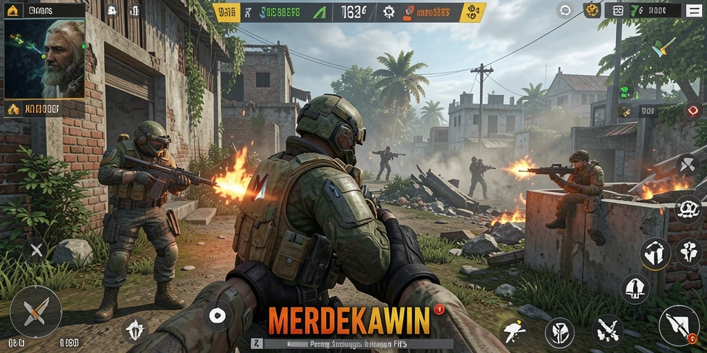 Screenshot MERDEKAWIN yang menunjukkan aksi menegangkan dalam gameplay FPS.