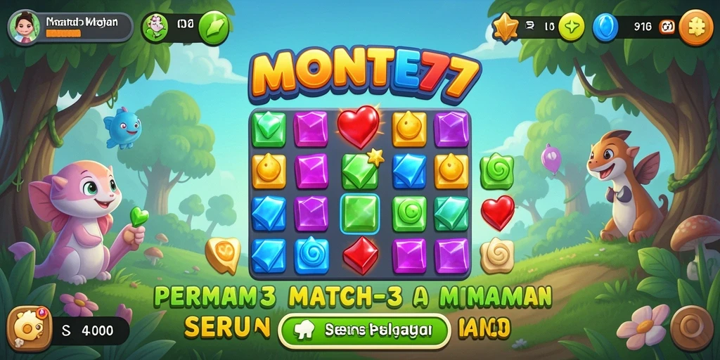 Tampilan gameplay seru dari MONTE77, cocok untuk penggemar Match-3.